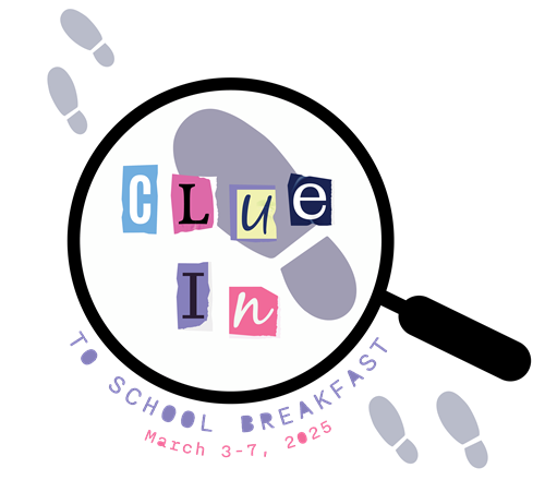 National School Breakfast Week 2025 logo for theme "Clue In To School Breakfast"